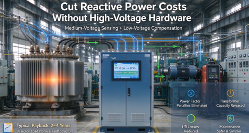 Medium-Voltage Sensing, Low-Voltage Compensation: How SVG Cuts Reactive Power Costs Without High-Holtage Hardware